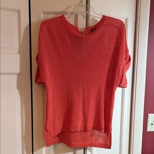 Vibrant Orange Red Short Sleeve Relaxed Blouse, S